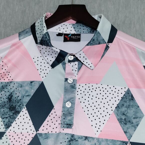 Yatta‎ Golf Polo Shirt Mens Medium Performance Stretch Abstract Geometric - Picture 4 of 14
